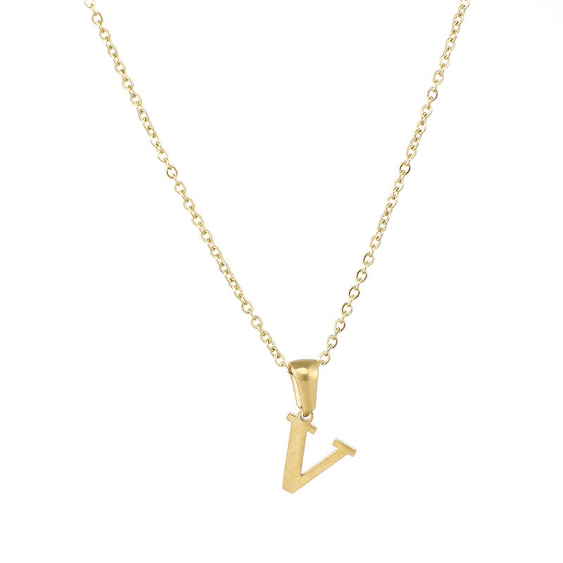 Gold color / 1 Piece Simple Series Simple Letter V Stainless Steel 18K Gold Plated Women's Pendant Necklaces Picture22